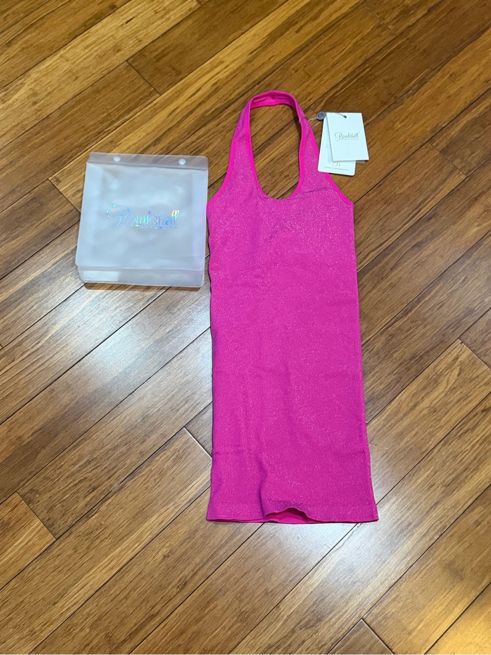 NWT Bombshell Sportswear Shimmer Seamless Dress XS/S Hot Pink Star